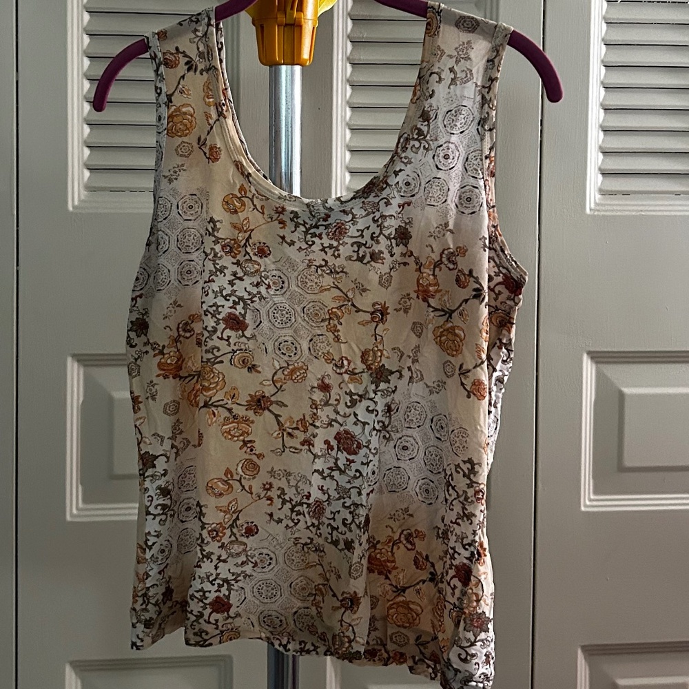 Large Karen Kane Tan Floral Print Camisole/Tank Top